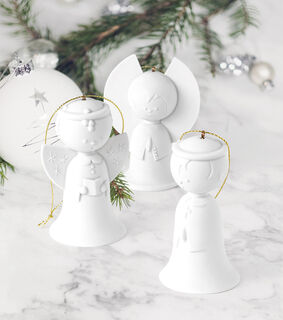 Set of 3 Christmas pendants "Angel Bells", porcelain