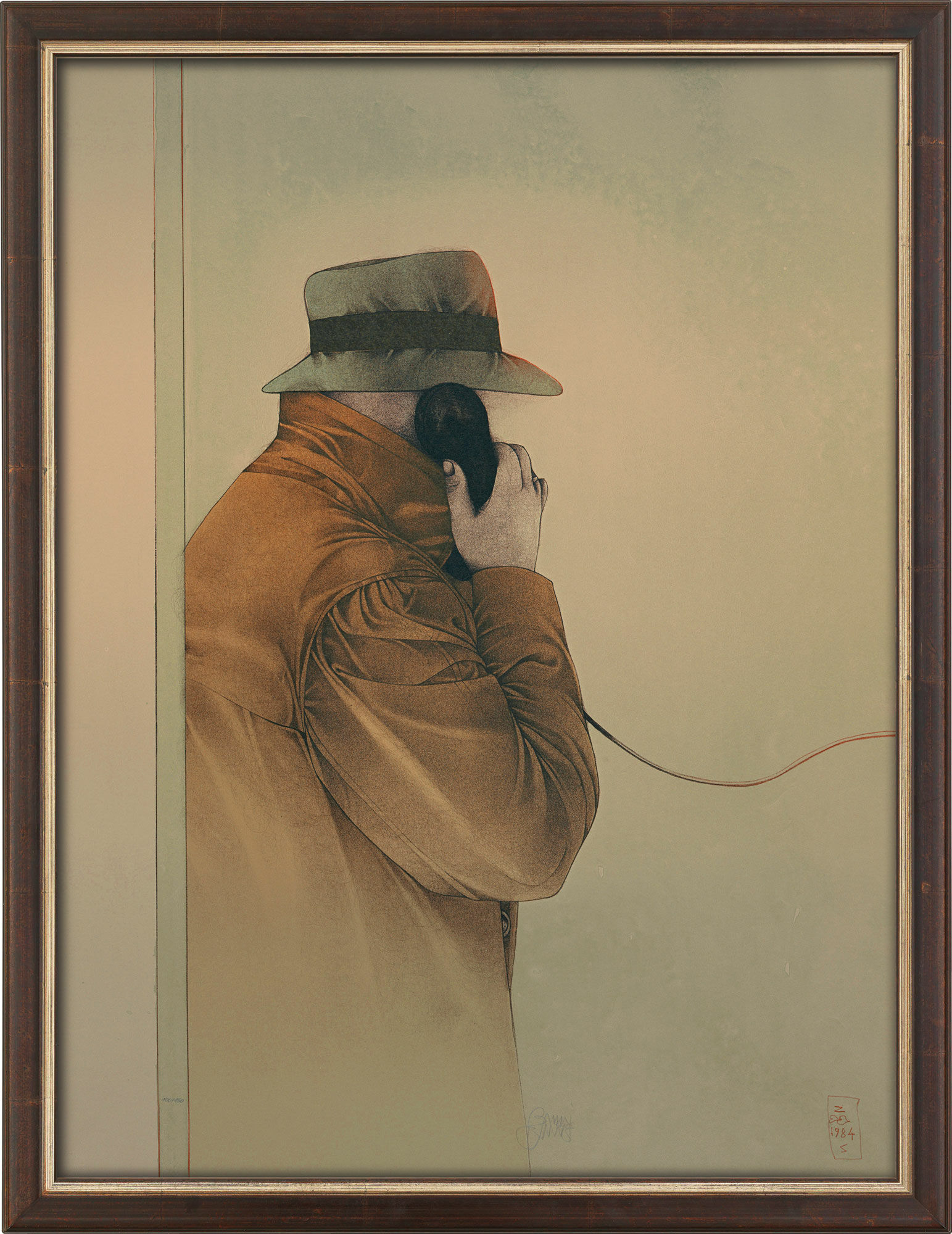 Picture "A Crucial Call" (1985), framed by Bruno Bruni