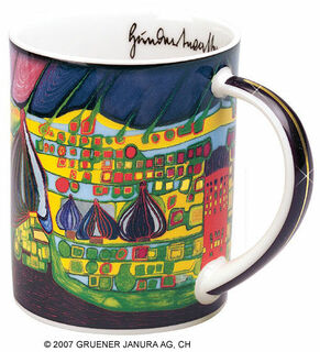 Magic mug "Yellow last will", porcelain by Friedensreich Hundertwasser