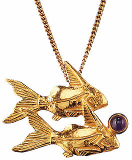 Ancient Egyptian Zodiac Sign "Pisces" (20.2.-20.3.) with lucky stone amethyst, necklace