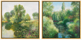 Set of 2 pictures "Giverny" + "Juin à Giverny", golden framed version by Jean-Claude Cubaynes