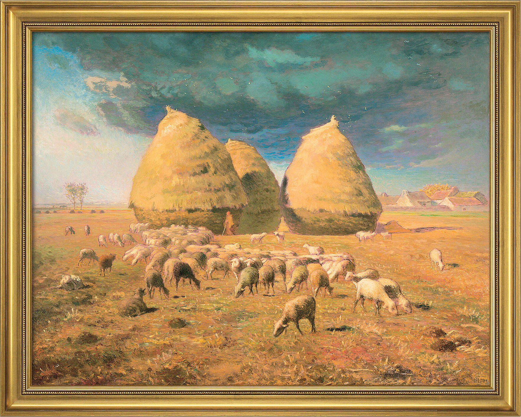 Billede "Høstakkene, efterår" (ca. 1874), indrammet von Jean-Francois Millet
