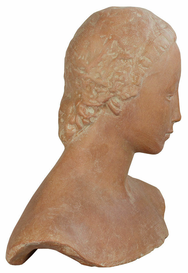 Bust "Lowered Female Head" (1910), version in stone casting by Wilhelm Lehmbruck
