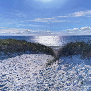 Bild "Strandzugang mit spiegelndem Wasser" (2023) (Original / Unikat), auf Keilrahmen von Peter Witt