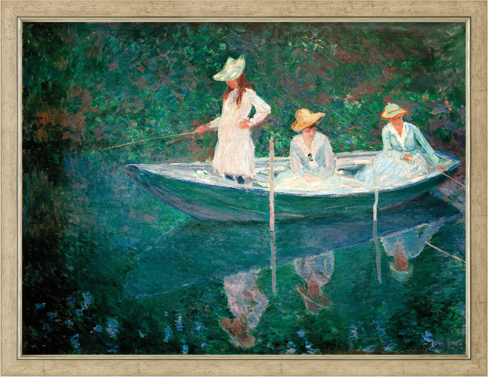 Bild "Die Barke in Giverny (En norvégienne)" (um 1887), gerahmt von Claude Monet