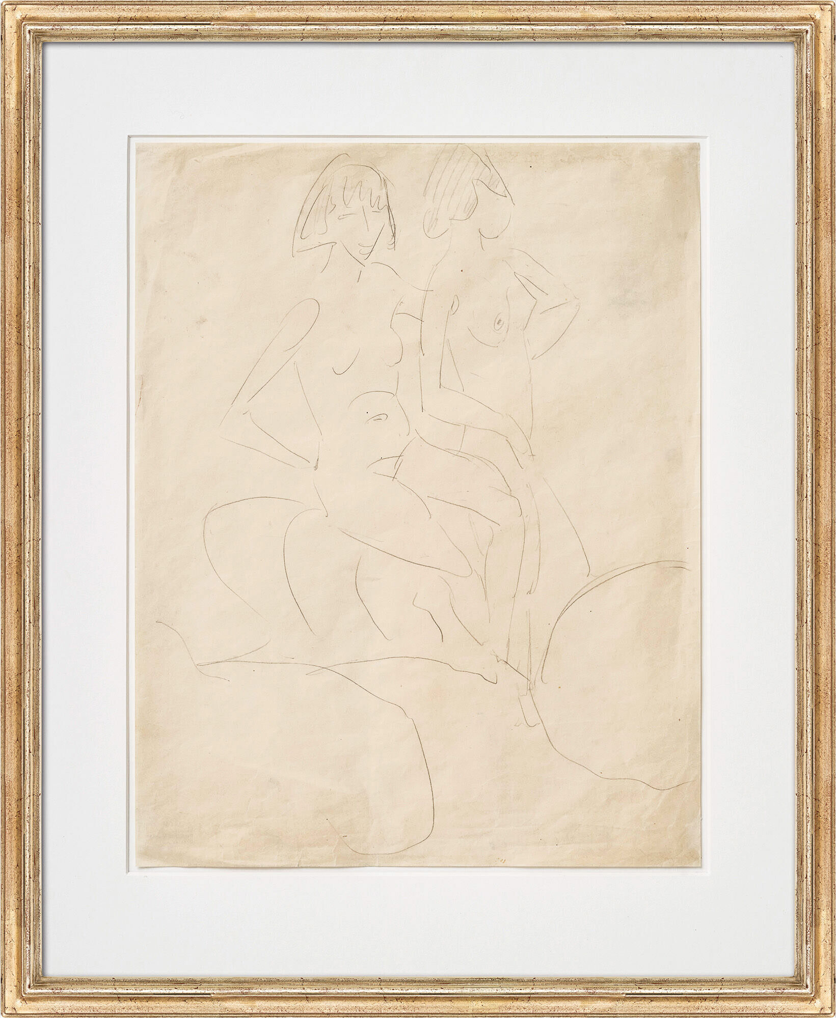 Picture "Two Girls Leaning Against a Stone" (around 1926) (Unique piece) by Otto Mueller