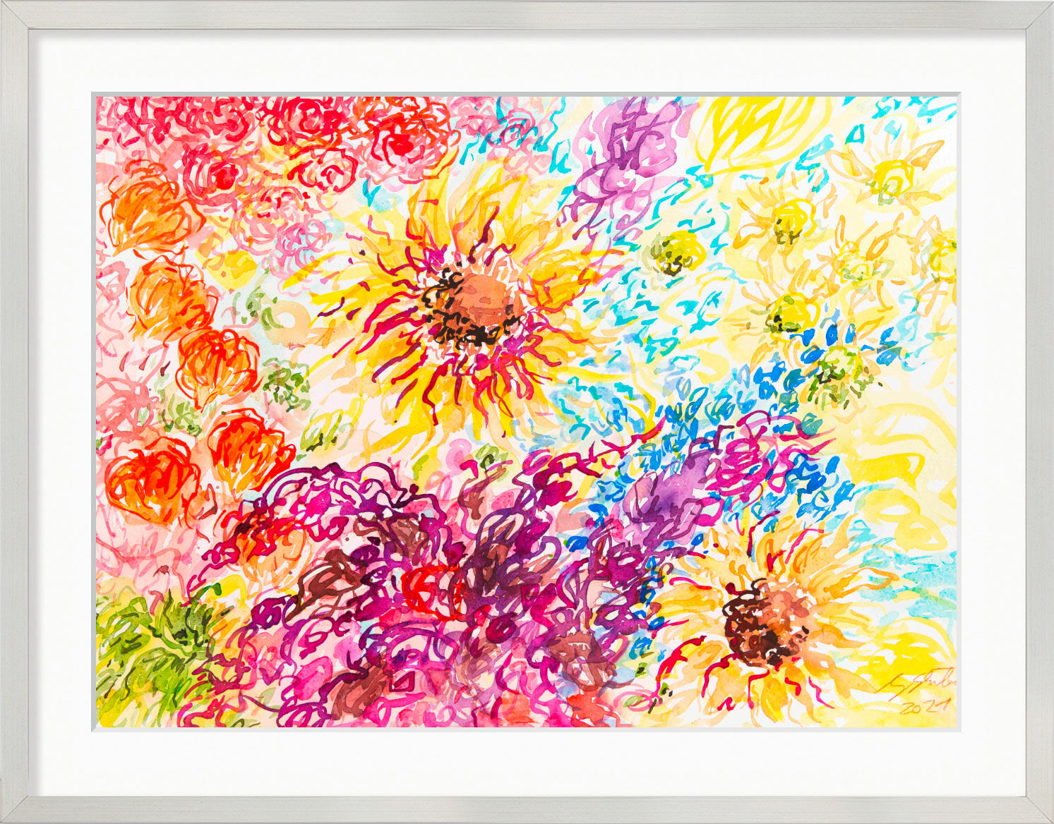 Picture "Sunflowers" (2021) (Original / Unique), framed by Ansgar Skiba