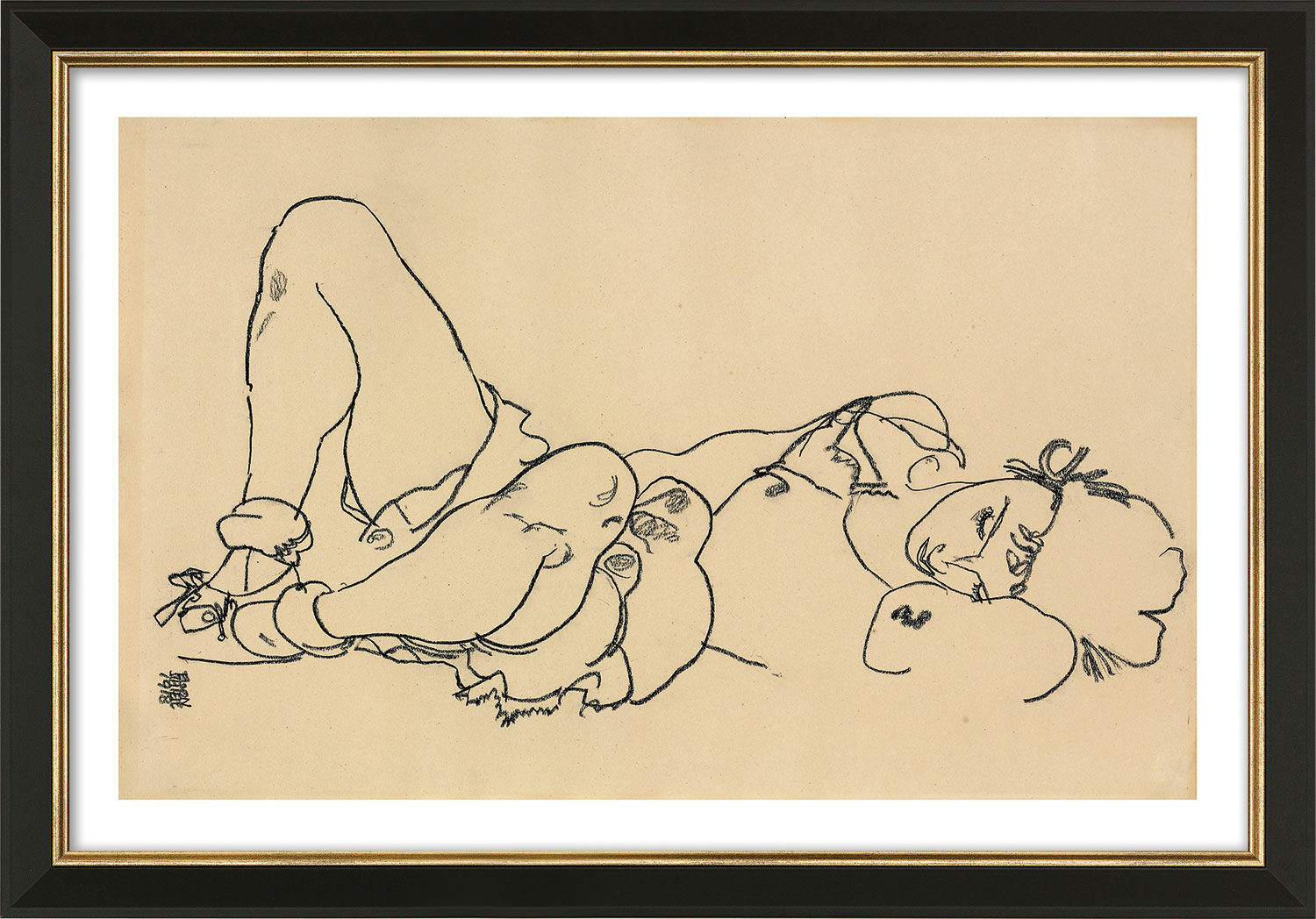 Picture "Reclining Woman" (1918), framed by Egon Schiele