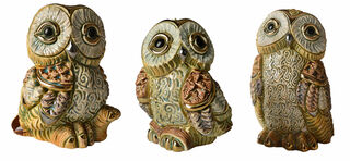 Set of 3 ceramic figures "Owl Family"