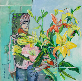 Picture "Artist and flowers" (2017) (Unique piece) by Evelyn Höfs