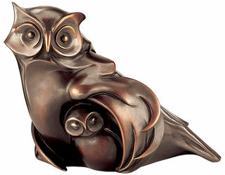 Skulptur "Eule mit Jungvogel", Bronze