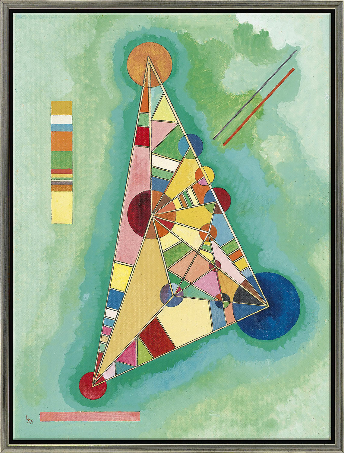 Bild "Bunt im Dreieck" (1927), gerahmt von Wassily Kandinsky