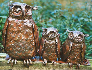 Sculpture "Owl Mother with Young", copper
