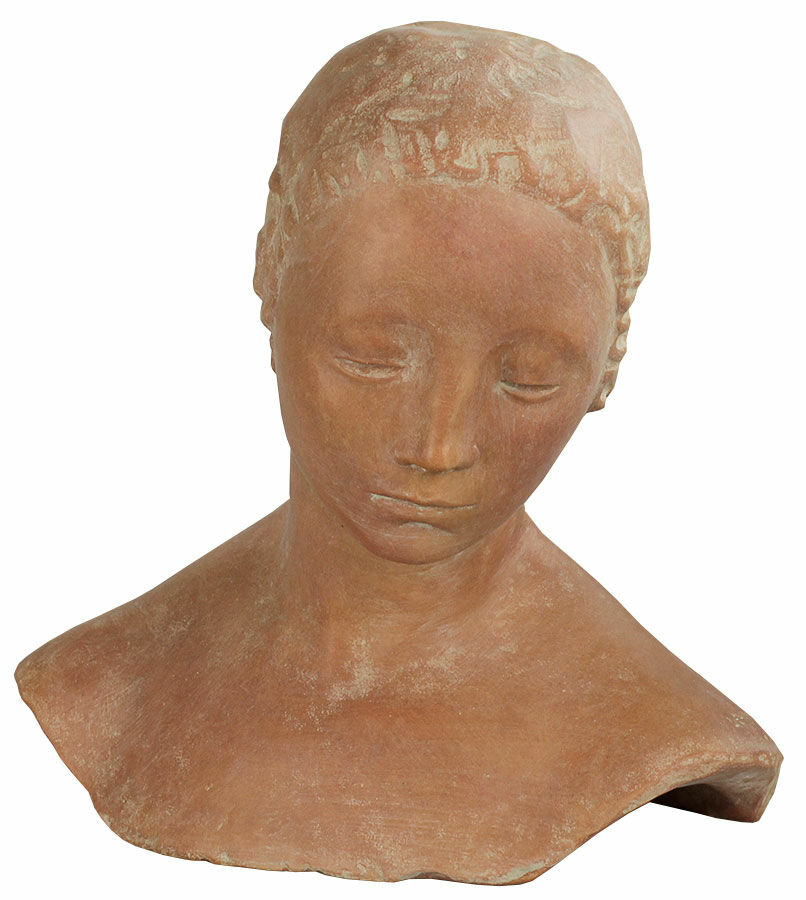 Buste "Sænket kvindehoved" (1910), version i stenstøbning von Wilhelm Lehmbruck