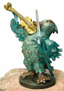 Sculpture de jardin "La chapelle: Le canard au violon" - d'après "Le mariage des oiseaux", bronze