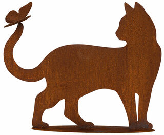 Garden ornament / silhouette "Standing Cat with Butterfly"