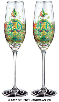 (690) Ensemble de deux verres à champagne "Green Power"