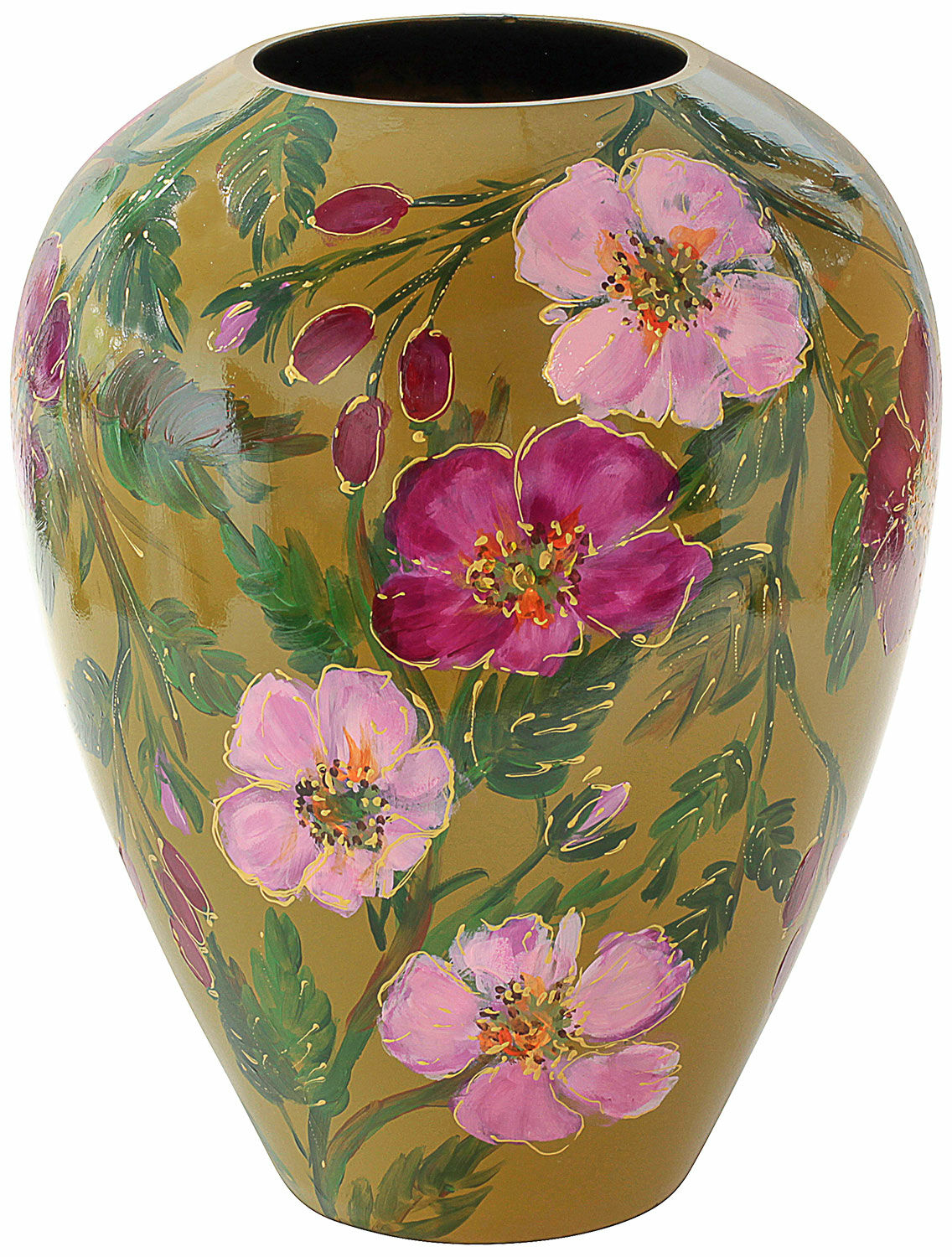 Vase en verre "Hollyhocks" (roses trémières) von Milou van Schaik Martinet