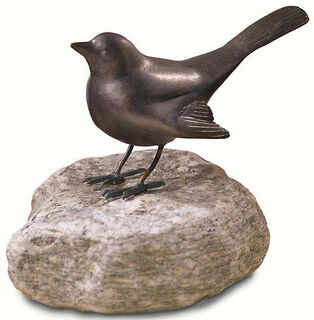 Garden sculpture "Blackbird", copper on stone
