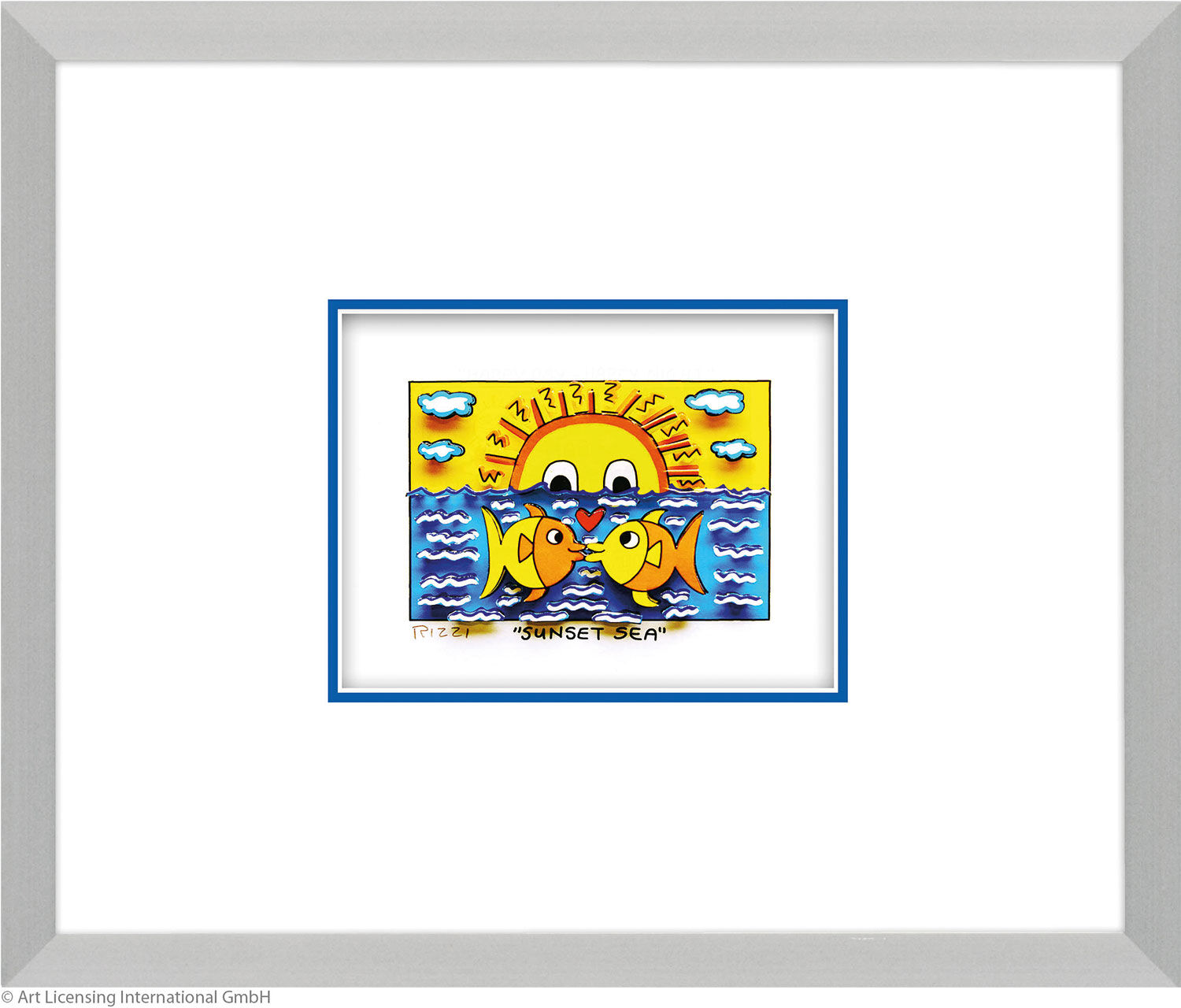 Tableau 3D « SUNSET SEA » (2025), encadré de James Rizzi