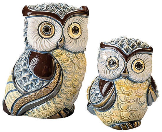 Set di 2 figure in ceramica "Mamma gufo con il piccolo"