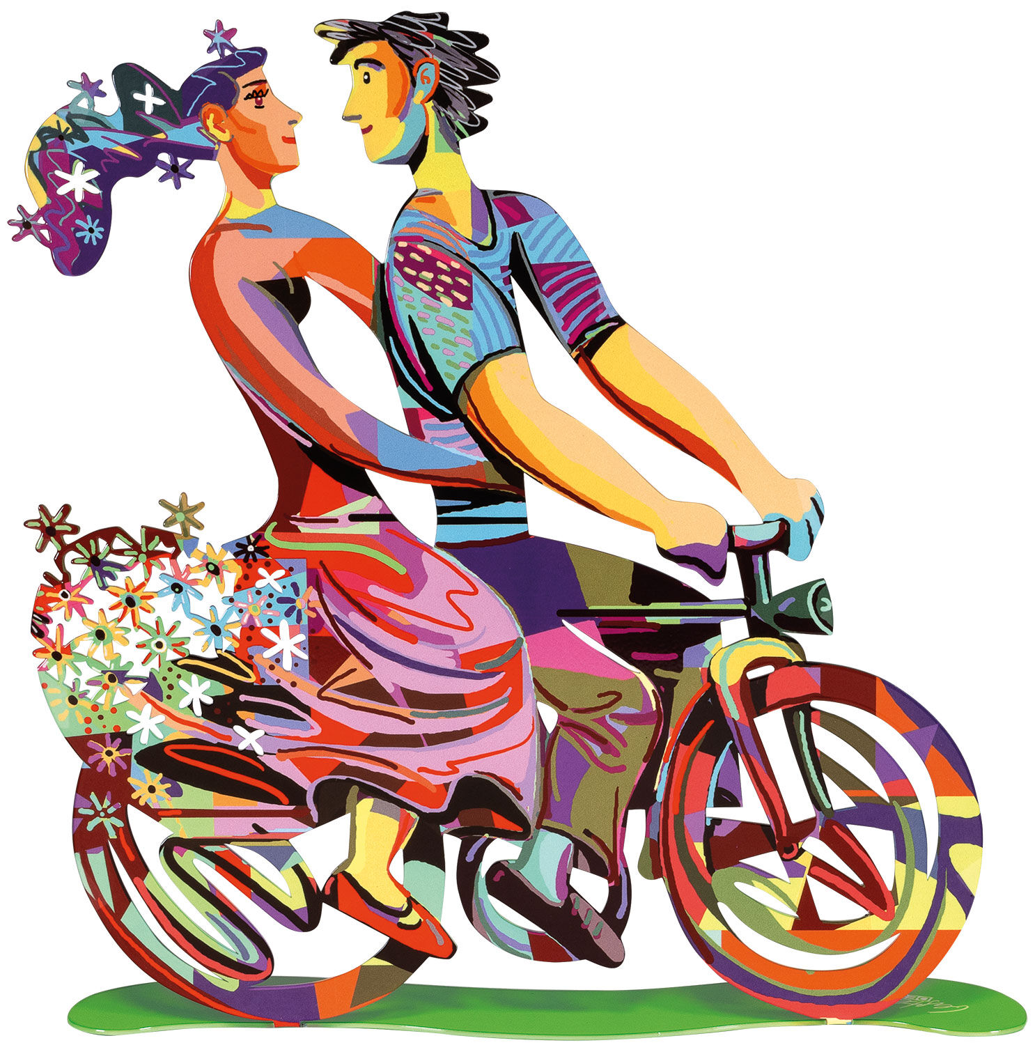 Escultura de pie de doble cara "Spring Ride" (Paseo primaveral) de David Gerstein