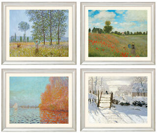Set of 4 landscape pictures, silver-coloured framed version by Claude Monet
