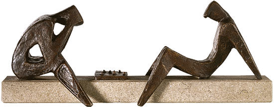 Skulptur "Die Schachspieler", Bronze von Sepp Mastaller