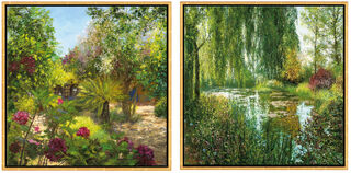 2 Bilder "Le Jardin, St. Tropez" + "Giverny le Soir" im Set, Version goldfarben gerahmt