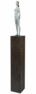 Sculpture "Applauso", bronze sur stèle en bois