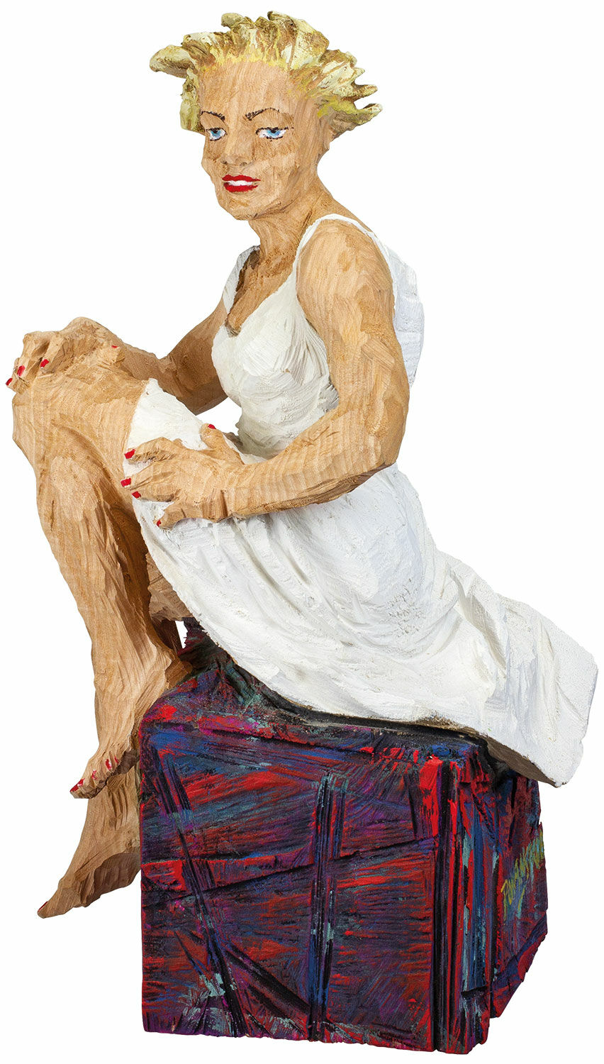 Skulptur "Traumweib" (2022) (Original / Unikat), Holz handbemalt von Roman Johann Strobl