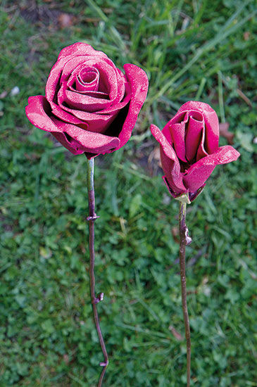 Pics de jardin - set floral "Rosier rose", 2 pièces