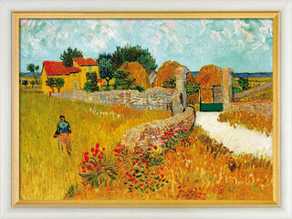 Bild "Un Mas de Provence (Ein Bauernhaus in der Provence)" (1888), gerahmt von Vincent van Gogh