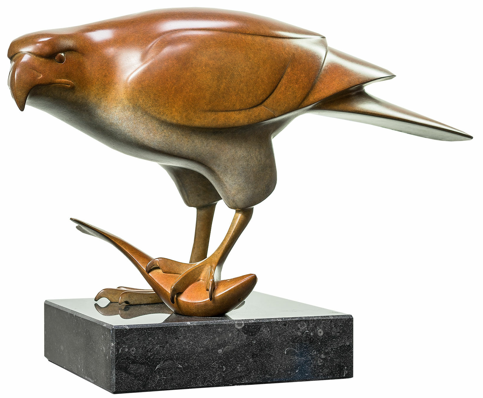 Skulptur "Raubvogel mit Fisch Nr. 3", Bronze braun von Evert den Hartog