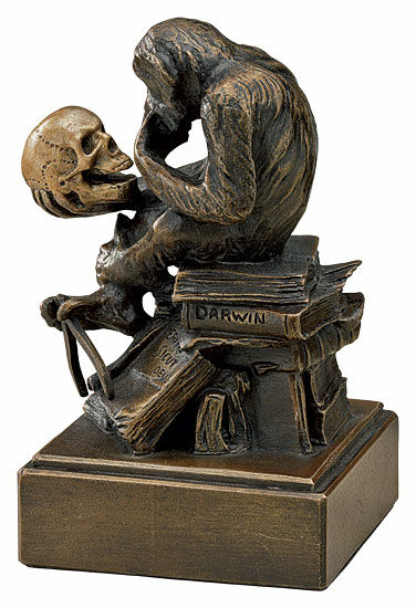 Sculpture "Ape with Skull" (1892-93), bonded bronze version by Wolfgang Hugo Rheinhold