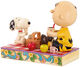Sculptuur "Snoopy, Woodstock en Charlie op een picknick", gegoten van Jim Shore