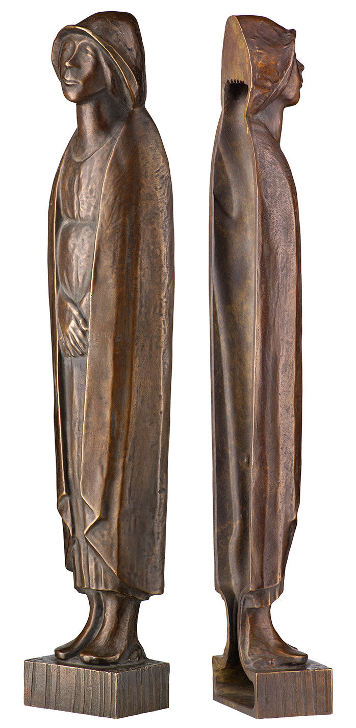 Skulptur "Die Pilgerin" (1935) - aus "Fries der Lauschenden", Reduktion in Bronze von Ernst Barlach