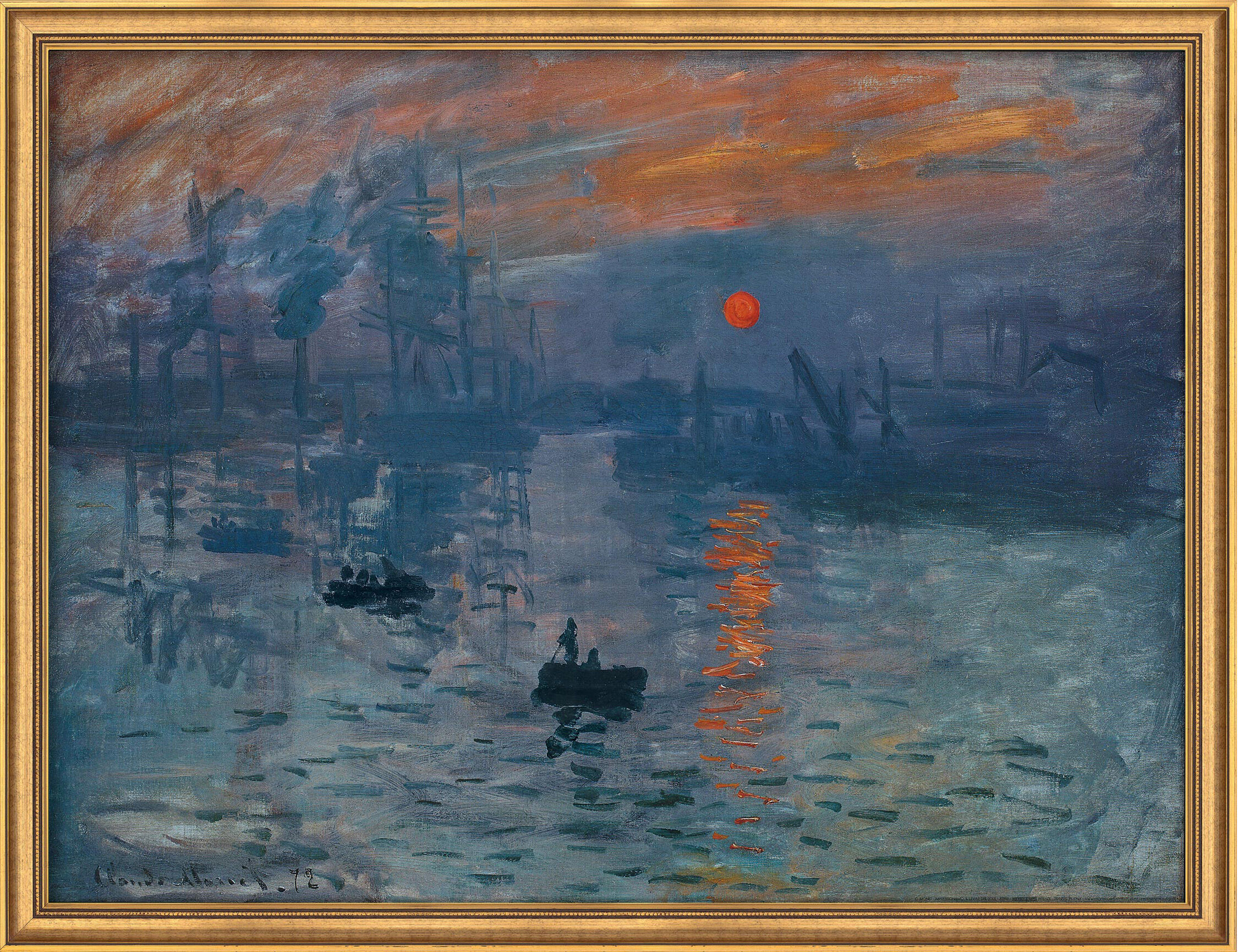Bild "Impression, Sonnenaufgang" (1873), gerahmt von Claude Monet