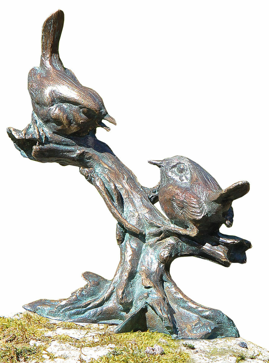 Gartenskulptur "Vögel - Beste Freunde", Bronze