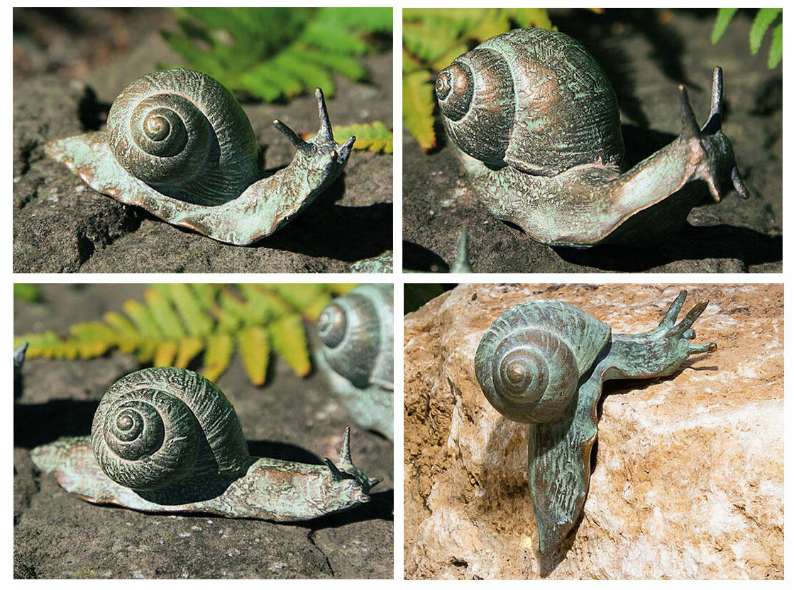 Sæt af 4 haveskulpturer "Snail Procession", bronze