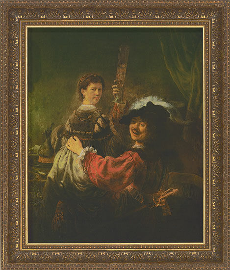 Picture "Self-Portrait with Saskia" (1635-39), framed by Rembrandt