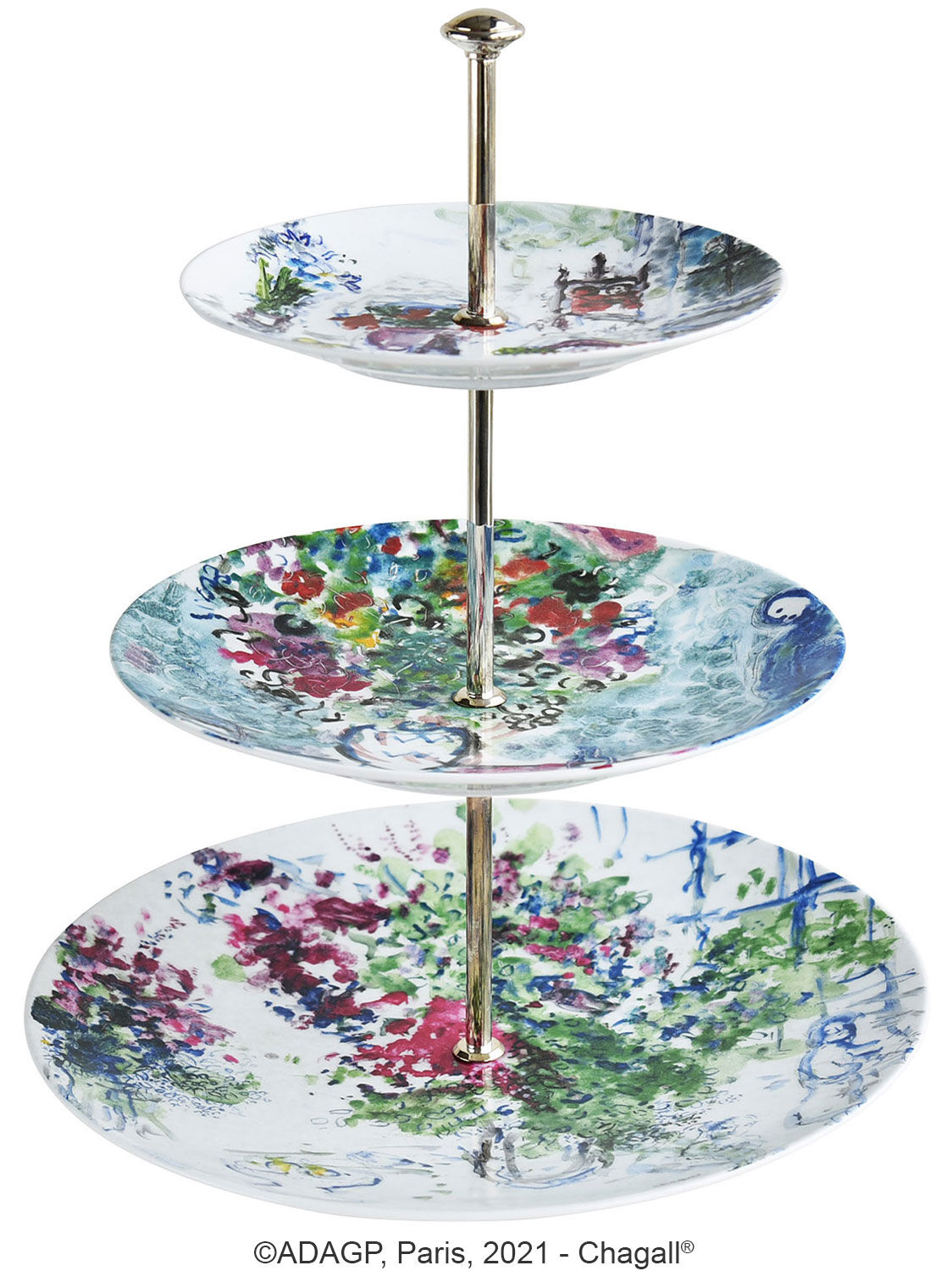 Kollektion "Les Bouquets de fleurs" von Bernardaud - 3-stufige Etagere, Porzellan von Marc Chagall