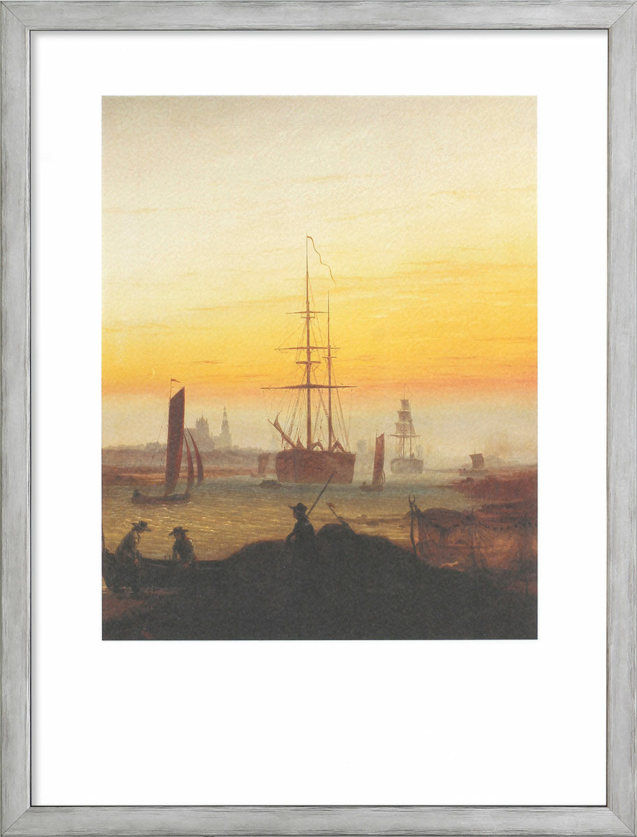 Billede "Greifswalder Hafen" (1818-20), indrammet von Caspar David Friedrich