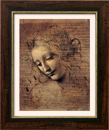 Billede "Kvindehoved" (ca. 1508), indrammet von Leonardo da Vinci