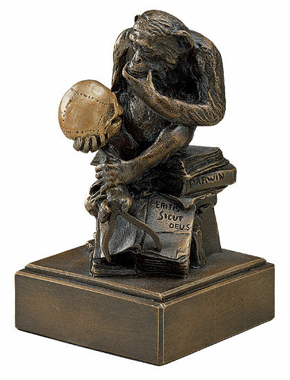 Sculpture "Ape with Skull" (1892-93), bonded bronze version by Wolfgang Hugo Rheinhold