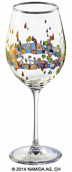 (PM XIX/5) Wijnglas "BEAUTY IS A PANACEA - Platina - Witte Wijn" von Friedensreich Hundertwasser