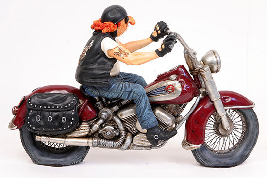 Karikatur "Motorbike", Kunstguss handbemalt von Guillermo Forchino