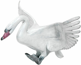 Sculpture "Landing Swan" (version without pedestal), bronze white/light grey by Evert den Hartog