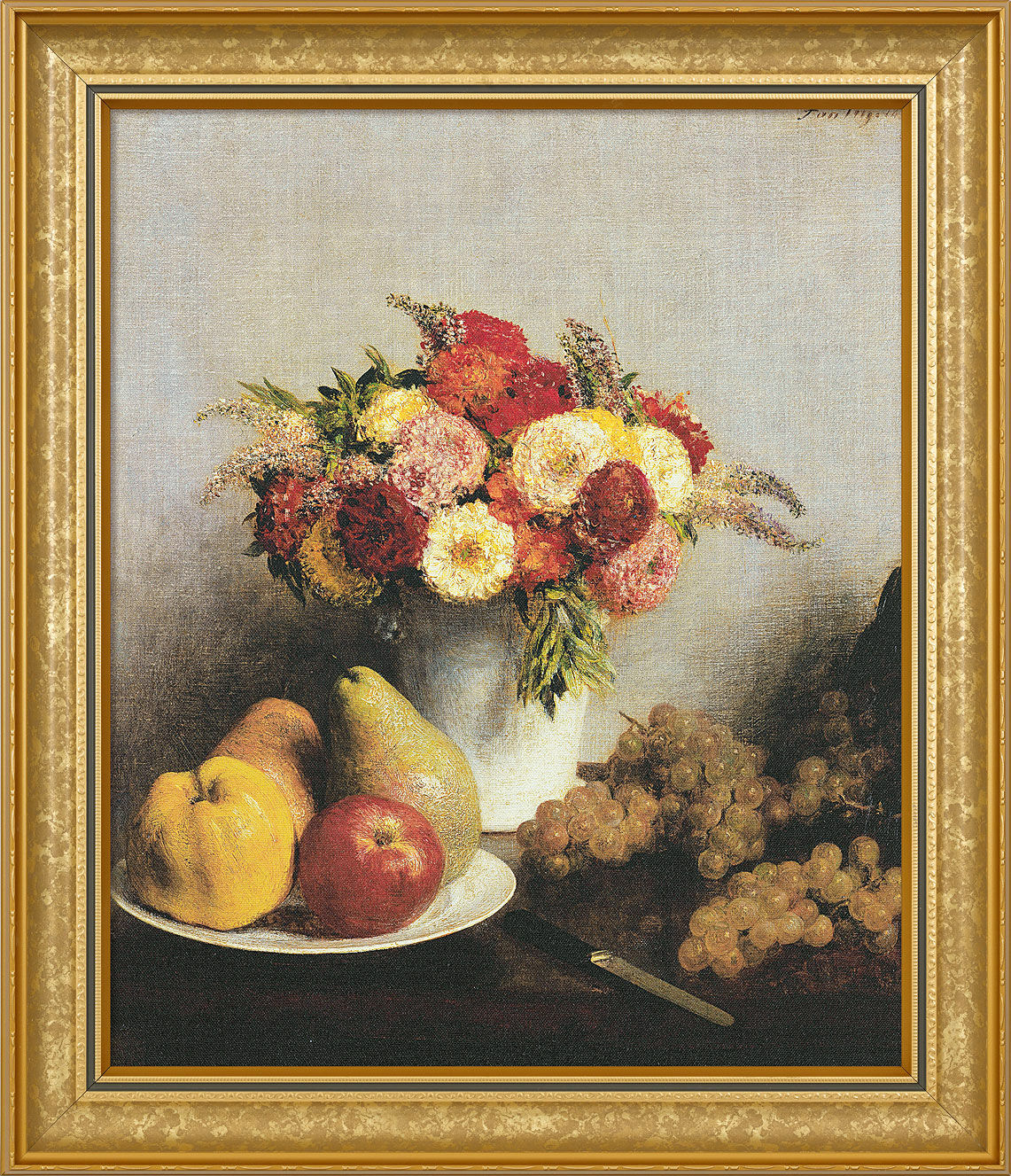 Picture "Fleurs et fruits - Flowers and Fruits" (1865), gerahmt by Henri Fantin-Latour