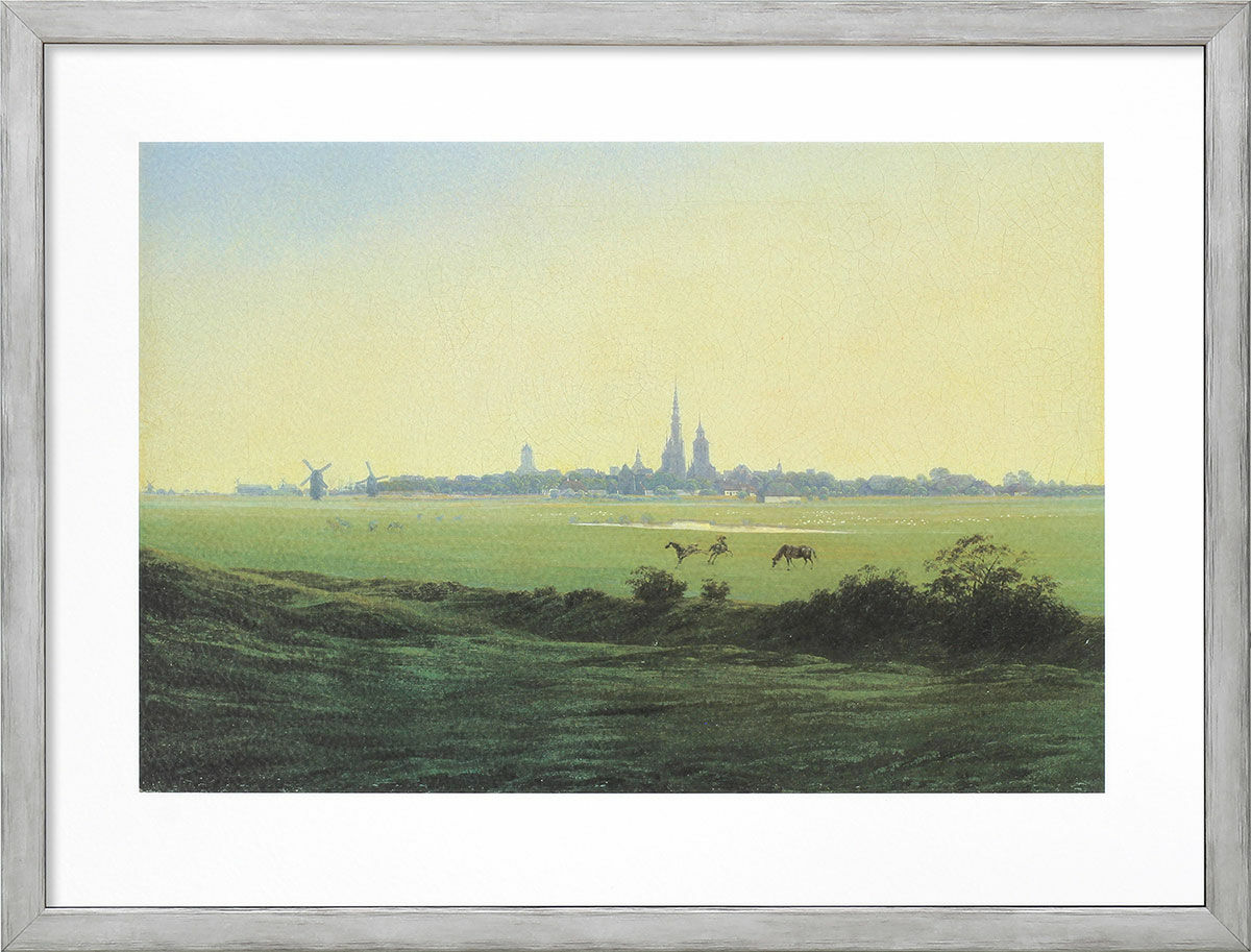 Picture "Meadows near Greifswald" (1822), framed by Caspar David Friedrich